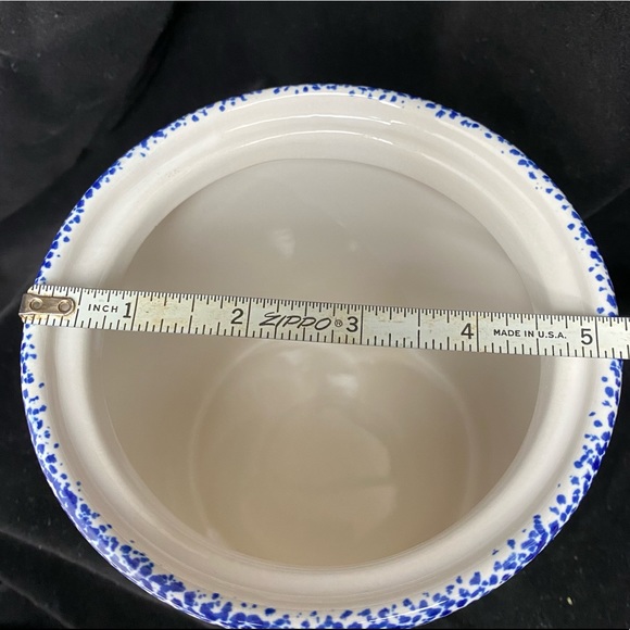 Vintage Heart Sponge Painted Blue & Red Ceramic/Stoneware Canister with Lid - Picture 6 of 16